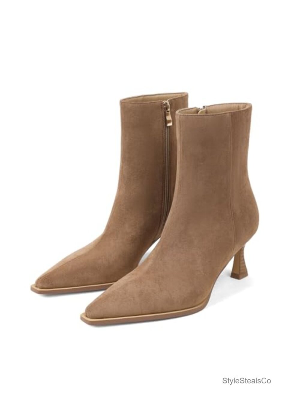 Kitten Heel Ankle Boots Pointed Toe Side Zip Suede Booties